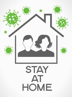 Karantina simgeleri. Crown Virüsü (Covid 19) kampanyası. Sağlıklı kalmak için evde kal. Vektör düz tasarımı