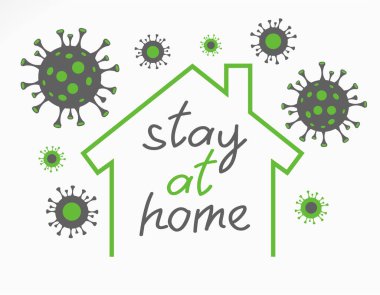 Karantina simgeleri. Crown Virüsü (Covid 19) kampanyası. Sağlıklı kalmak için evde kal. Vektör düz tasarımı