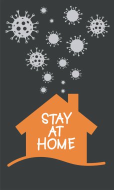 Karantina simgeleri. Crown Virüsü (Covid 19) kampanyası. Sağlıklı kalmak için evde kal. Vektör düz tasarımı