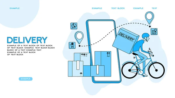 Pengiriman Cepat Dengan Sepeda Melalui Ponsel Konsep Ecommerce Belanja Online - Stok Vektor
