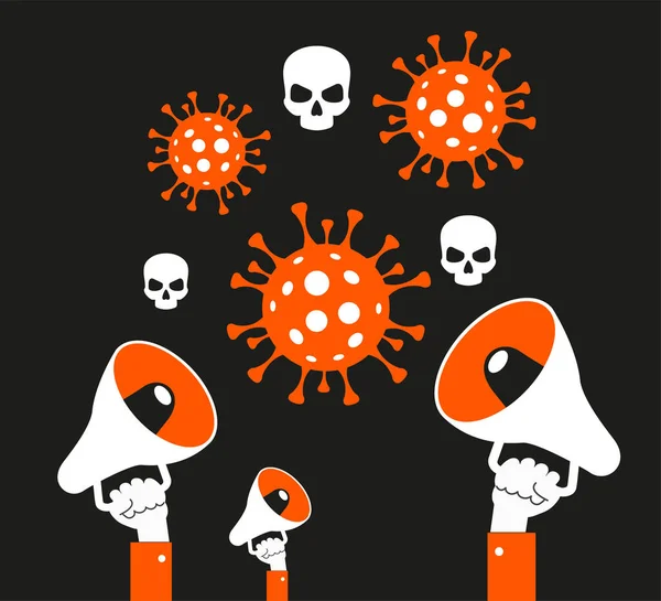 Coronavirus Concept Virus Skull News Distribution Panic — Stock Vector