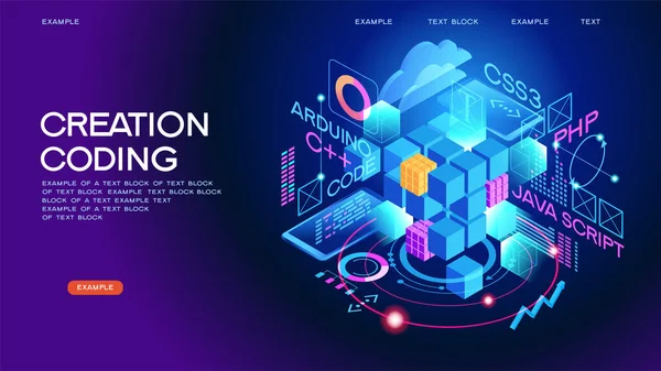 Programmering Webb Banner Teknisk Process För Programvaruutveckling — Stock vektor