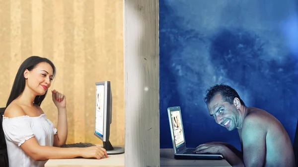 незнакомец в соцсетях. общение в реальной жизни. интернет любовь. общение по компьютеру. человек знакомится в интернете.