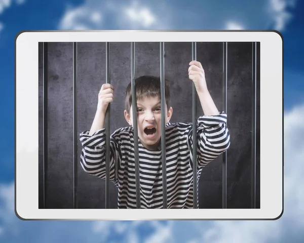 Boy in entertainment prison concept.