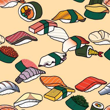 Renkli suşi satırları arasında birlikte pastel pembe backgr örgü