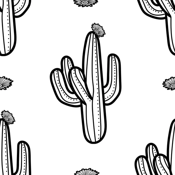 Kaktüs ve çiçeği beyaz arka planda siyah anahat. Seamles