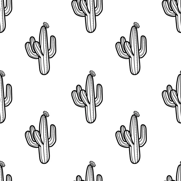 Kaktüs anahat tarzı beyaz arka plan üzerinde. Dikişsiz desen ve
