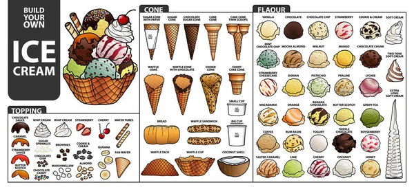 Conjunto de aislado toda la parte de helado para construir su propio estilo . — Archivo Imágenes Vectoriales