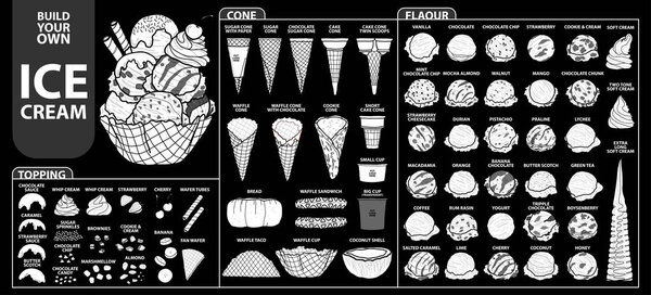 Set of isolated all part of ice cream for build your own style. 