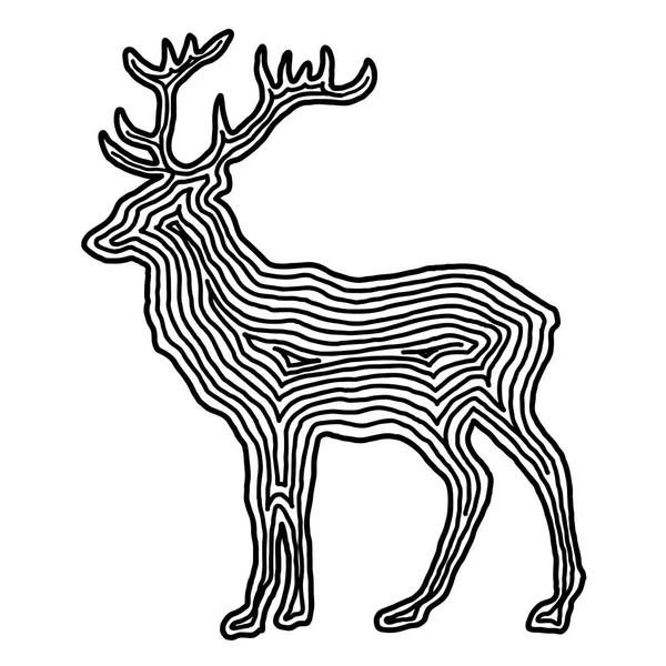 Icono de ilustración de ciervos en línea offset negra. Estilo huella dactilar — Archivo Imágenes Vectoriales