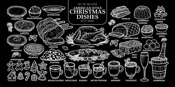 İzole geleneksel Amerikan tarzı Noel yemekleri 2 kümesi — Stok Vektör