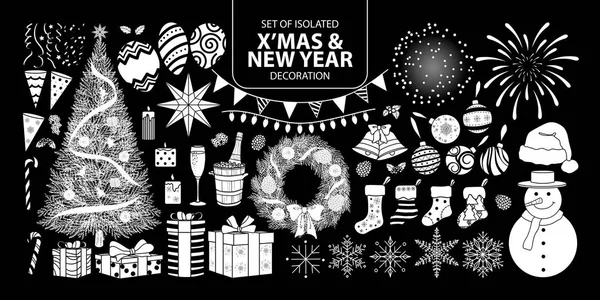 Noel Ne için izole beyaz siluet süsleme seti