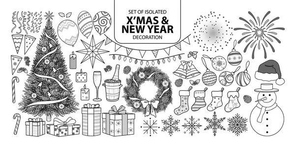 Conjunto de decoración aislada para Navidad y Año Nuevo. Vector il — Vector de stock