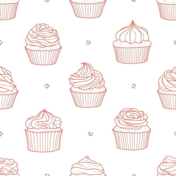 8 estilos de cupcakes e estrelas aleatórias no fundo branco . —  Vetores de Stock