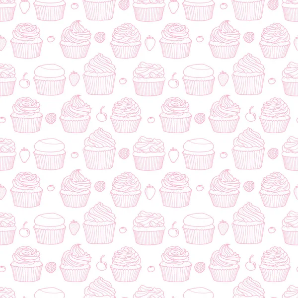 6 estilos de cupcake e frutas aleatórias no fundo branco . —  Vetores de Stock