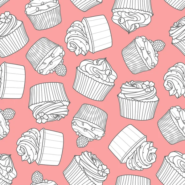 4 stijlen van cupcake willekeurige op roze achtergrond. — Stockvector