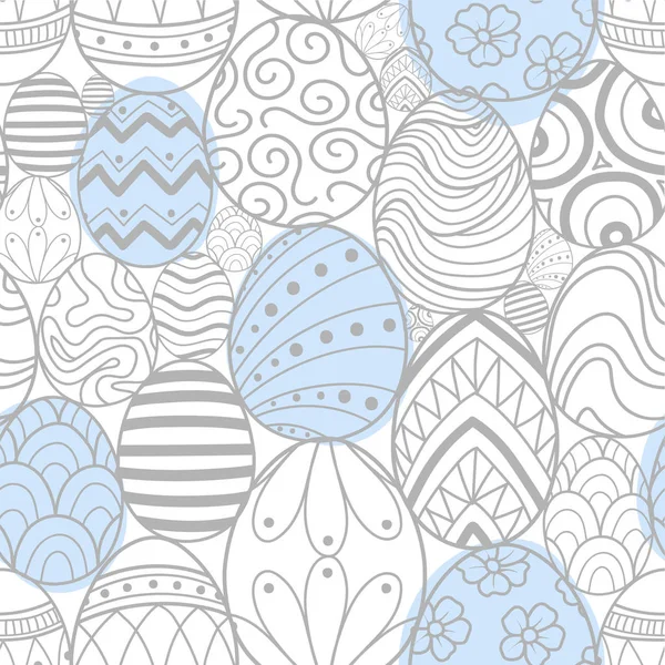 Huevos de Pascua en contorno gris claro y plano azul . — Vector de stock