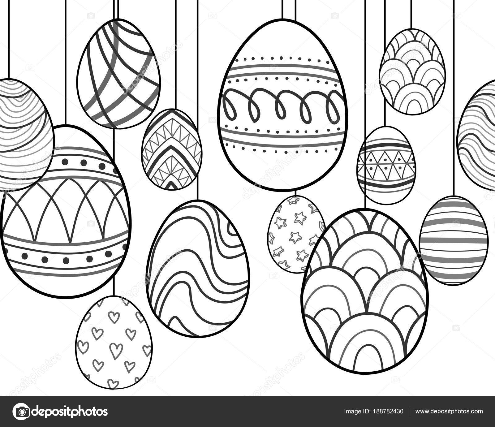 Download Easter eggs in black outline hang on white background ...
