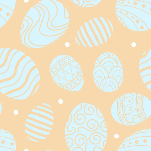 Huevos de Pascua en silueta azul y puntos rosados pastel . — Vector de stock