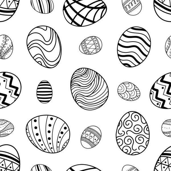 Huevos de Pascua en contorno negro al azar . — Vector de stock