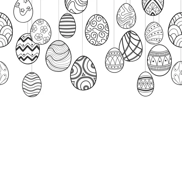 Huevos de Pascua en contorno negro cuelgan . — Vector de stock