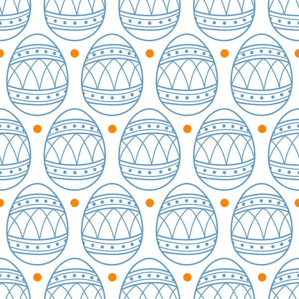 Huevos de Pascua en contorno azul y puntos anaranjados . — Vector de stock