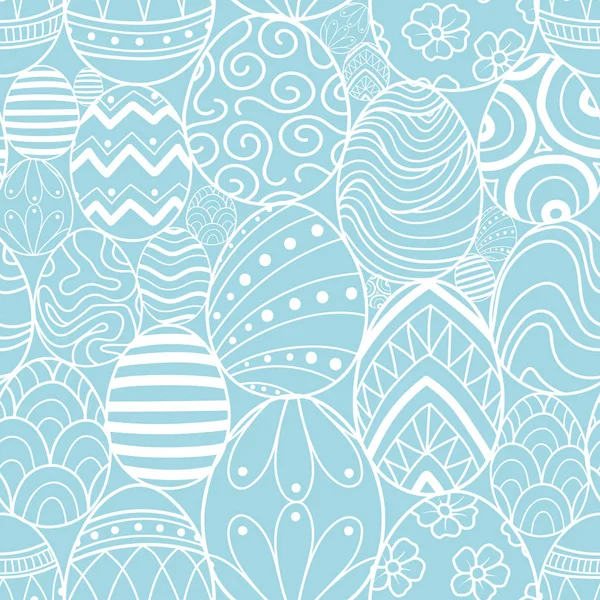 Oeufs de Pâques en blanc contour aléatoire sur fond bleu . — Image vectorielle