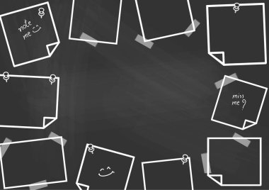 Post it PIN blackboard sınırında bir sürü.