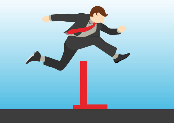 Simple business cartoon vector jump hurdles