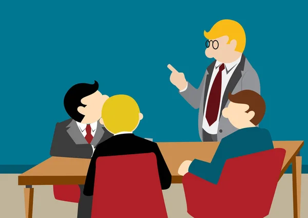 Semplice illustrazione dei cartoni animati aziendali della riunione di discussione di gruppo o del lavoro di squadra — Vettoriale Stock