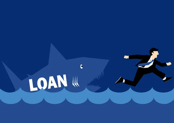 Illustration eines Geschäftsmannes, der von einem Kredithai gejagt wird — Stockvektor