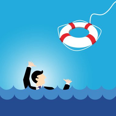 Basit iş karikatür simgesi bir adamın denizde yardıma muhtaç