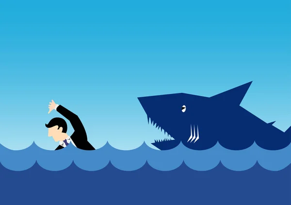 Simple icône de dessin animé d'entreprise d'un homme en nager dur pour éviter le requin — Image vectorielle