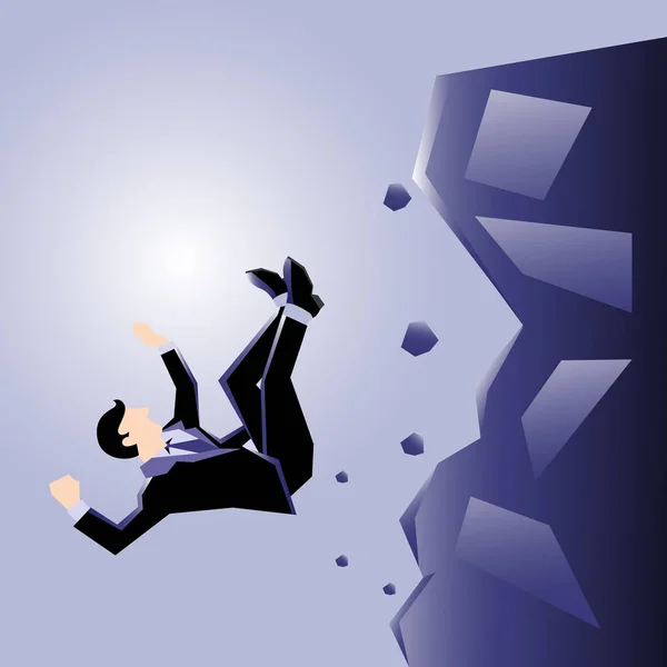Üzleti illusztráció egy üzletember esik a szikla — Stock Vector