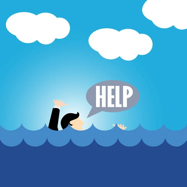 Eenvoudige zaken cartoon icoon van een man schreeuwen op zee met geen één hulp — Stockvector