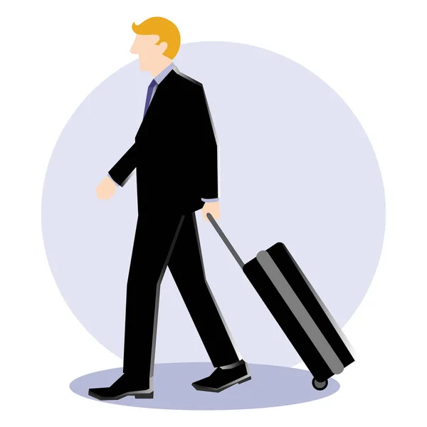 Ilustración simple de dibujos animados de negocios de un hombre de negocios a pie con equipaje — Vector de stock
