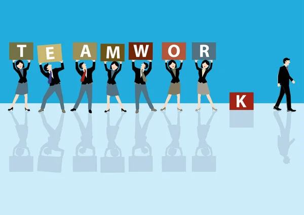 Eenvoudige zaken cartoon afbeelding een man lopen uit van zijn fractie als een symboliek verliezen in geloof van teamwork — Stockvector