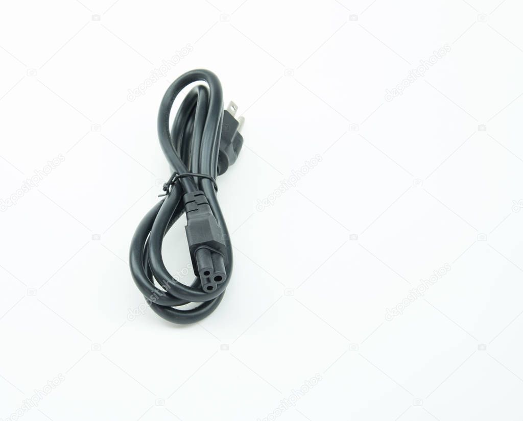 computer cable power on white background