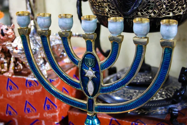 Closeup Náboženské Předměty Prodává Prodejně Suvenýrů Bazaru Starého Města Jeruzalémě — Stock fotografie