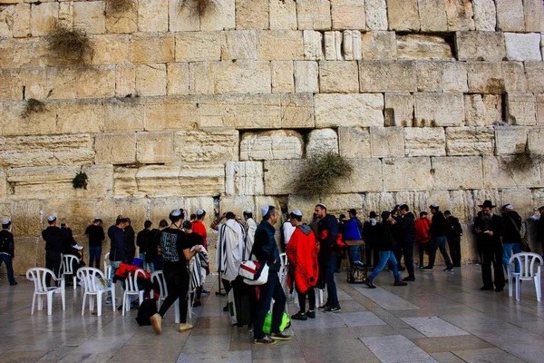 Jérusalem Israël Mars 2018 Des Inconnus Prient Devant Mur Occidental — Photo