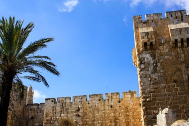  Eski şehir Kudüs İsrail dış duvarına closeup