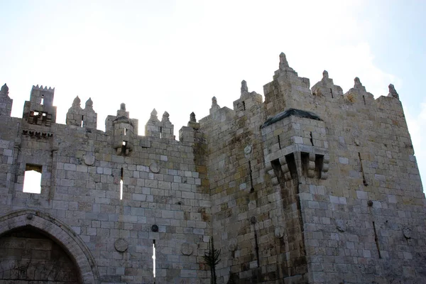 Primer Plano Del Muro Exterior Antigua Ciudad Jerusalén Israel — Foto de Stock