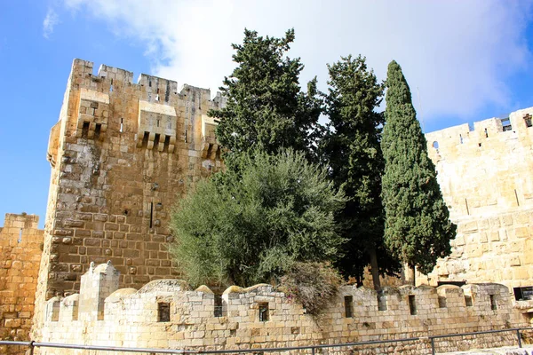 Primer Plano Del Muro Exterior Antigua Ciudad Jerusalén Israel — Foto de Stock