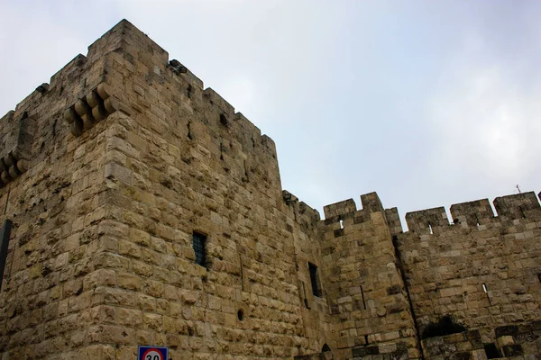 Zbliżenie Zewnętrzną Ściany Stare Miasto Jerozolimie Izraelu — Zdjęcie stockowe