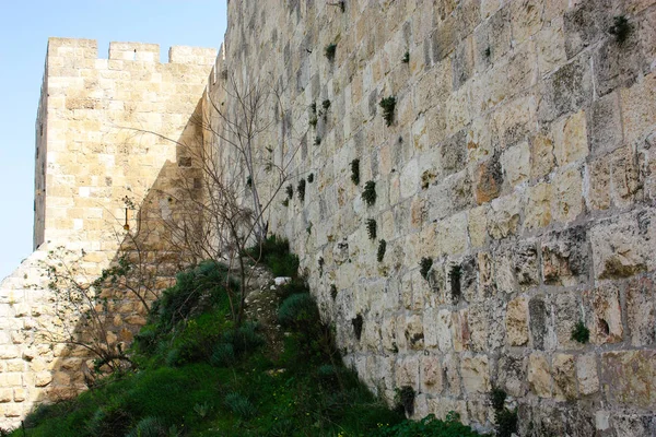 Primer Plano Del Muro Exterior Antigua Ciudad Jerusalén Israel — Foto de Stock