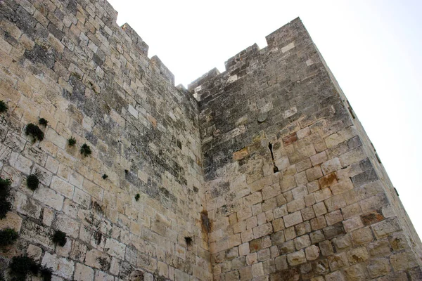 Primer Plano Del Muro Exterior Antigua Ciudad Jerusalén Israel — Foto de Stock