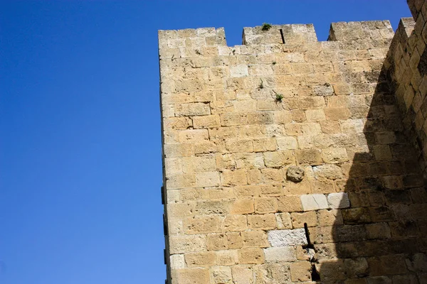 Closeup of the outer wall of the old city of Jerusalem in Israel