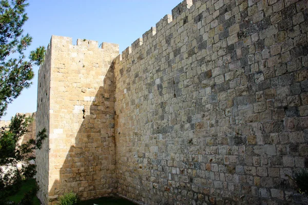 Closeup of the outer wall of the old city of Jerusalem in Israel