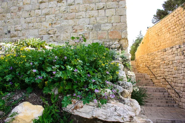 Closeup of the outer wall of the old city of Jerusalem in Israel