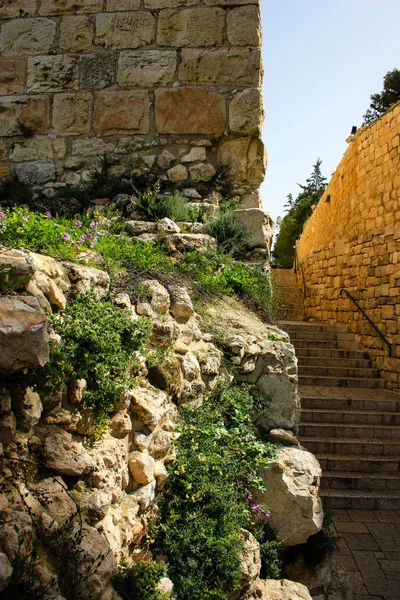 Närbild Den Yttre Väggen Den Gamla Staden Jerusalem Israel — Stockfoto